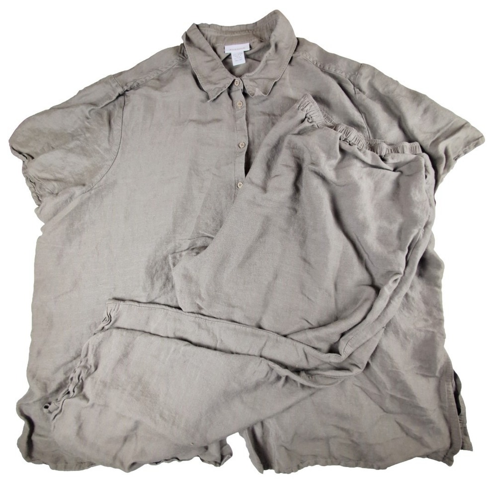 Avenue Linen Blend Set Gray Beige Top Size 30/32 Bottoms Size 26/28 Petite